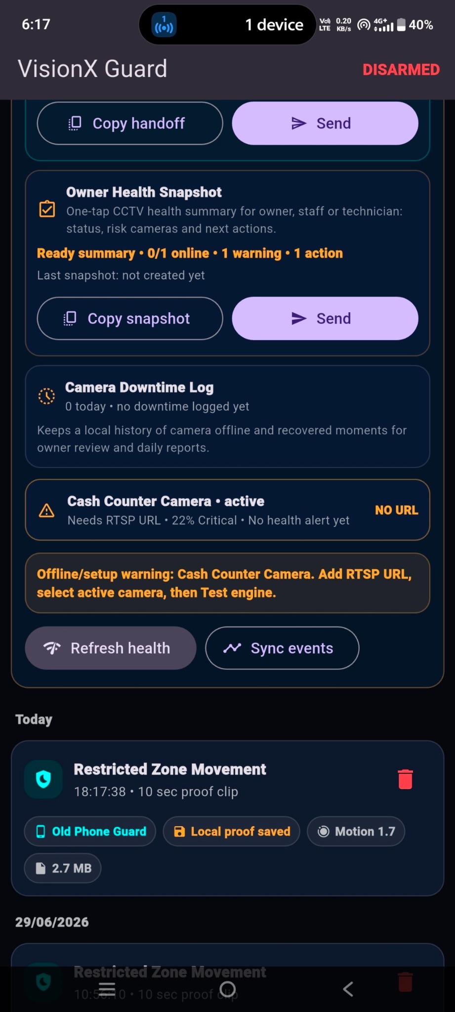 VisionX evidence timeline