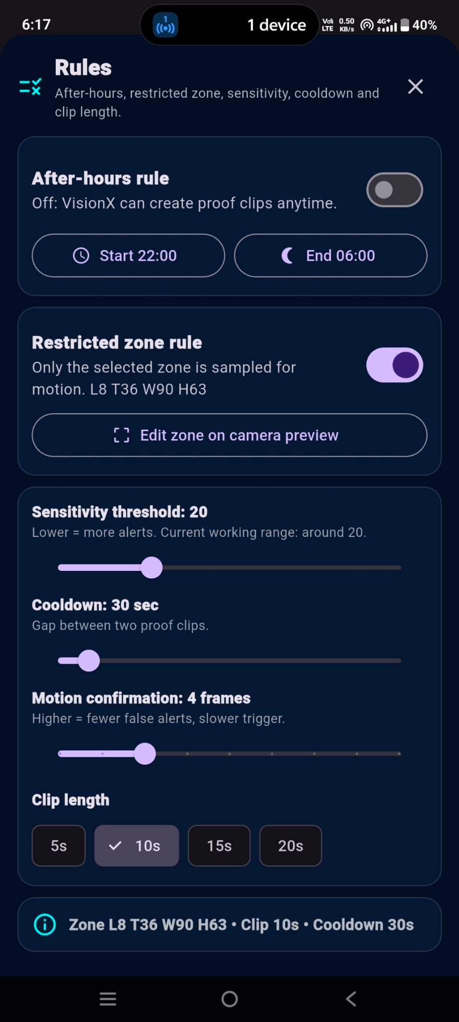 VisionX monitoring rules